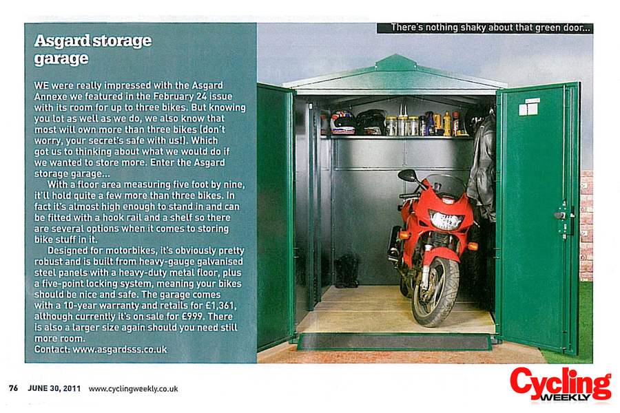 Cycling Weekly review for Asgard Motorbike Shed