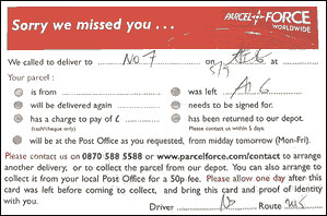Missed Delivery Note
