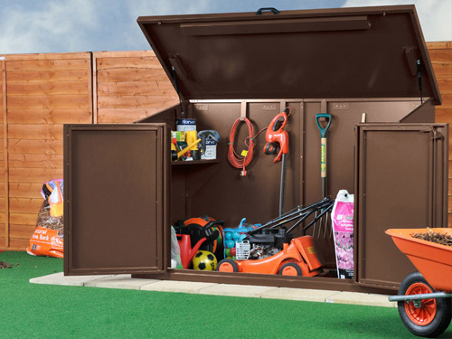 What is the garden storage shed made from?
