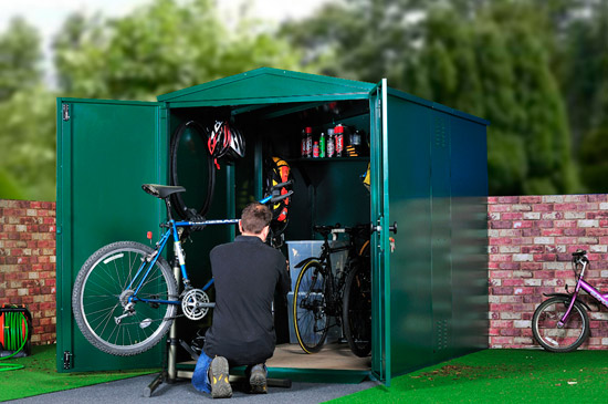 fixing your bike in an asgard shed