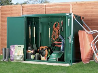 Secure store garden shed has double doors for easy access