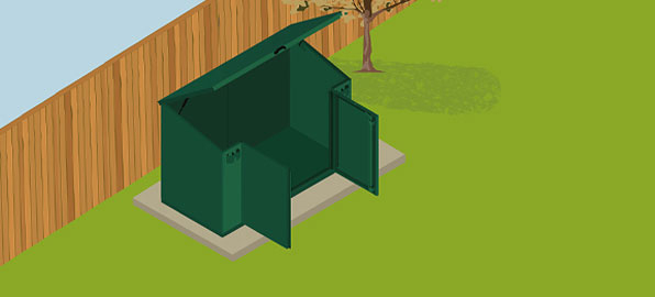 Access shed with Gas Assisted Lift-Up Lid