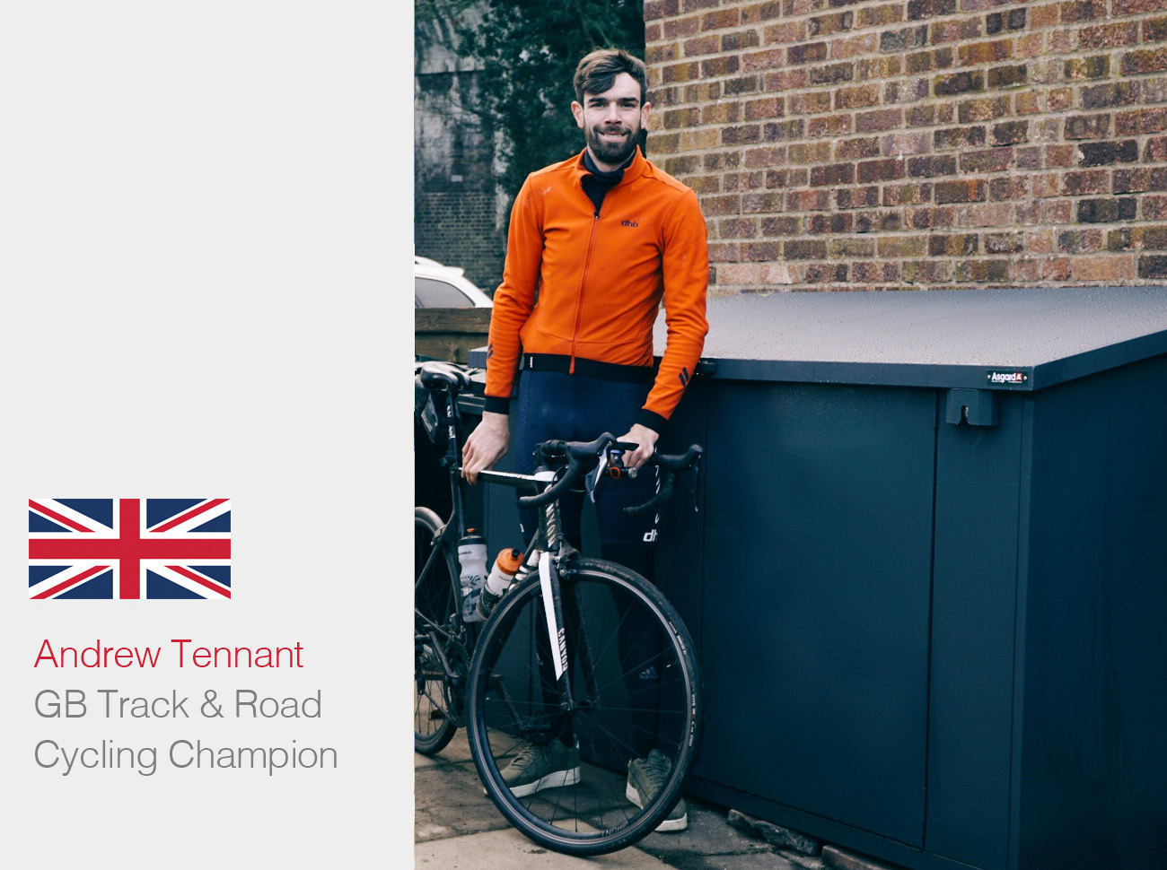 Asgard bike storage & GB rider Anyd Tennant