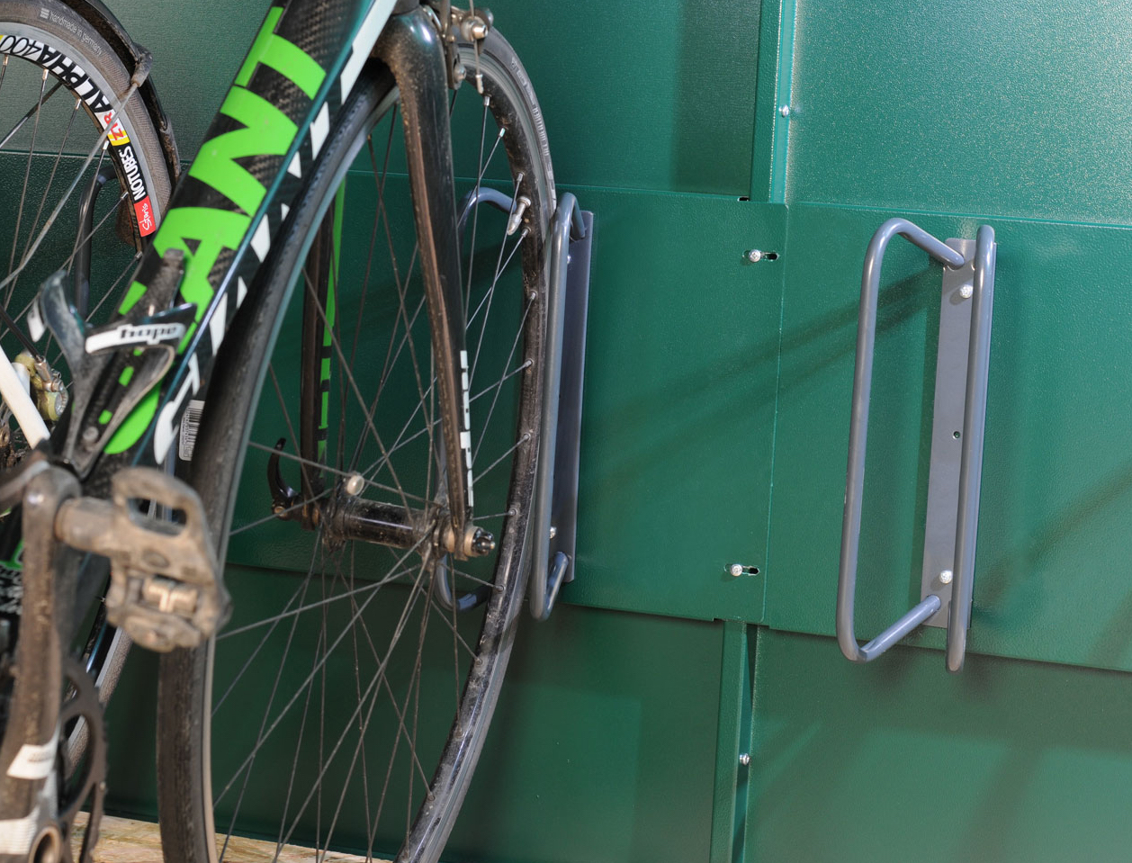 Individual bike storage racks within an Asgard shed