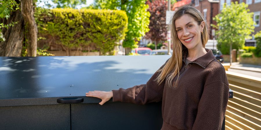 Sophie Hines with her Access E Plus Bike Storage Shed