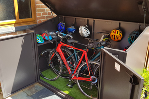 Asgard metal bike shed with artificial grass floor