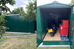 Green motorcycle storage shed - Police approved storage by Asgard