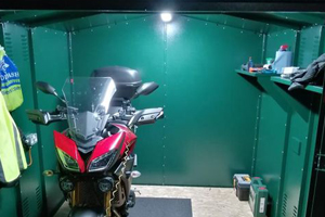 Motorcycle shed with power and lighting