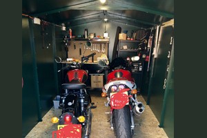 Motorcycle shed with power and lighting