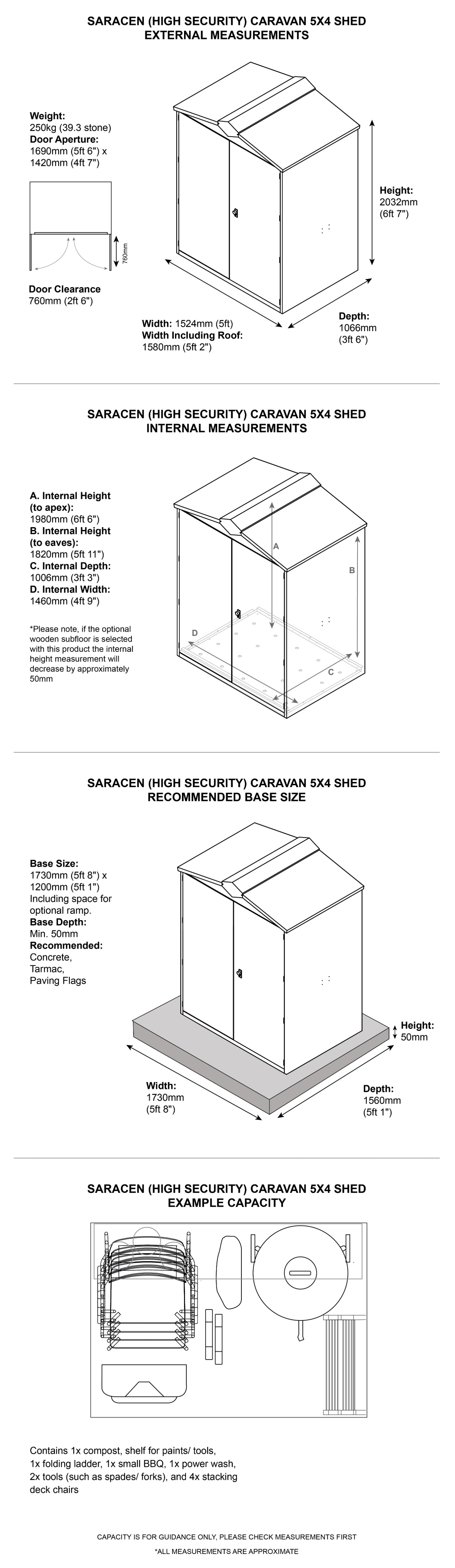 5x4 Caravan Storage (The Saracen) - Police Preferred Specification Dimensions