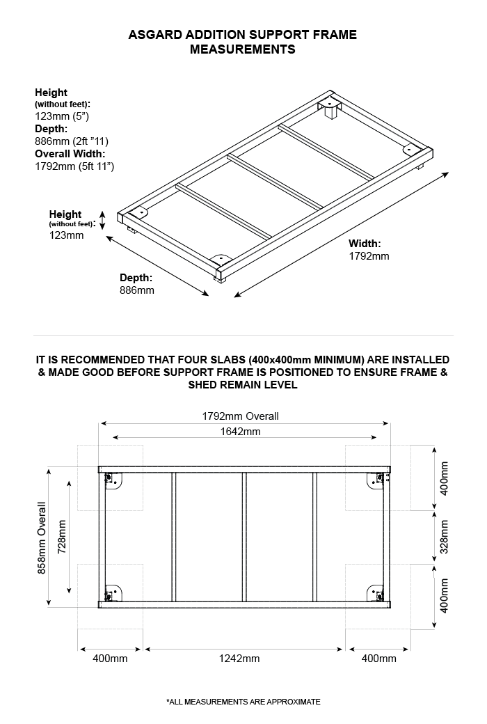 Easy Fit Shed Base (Addition) Dimensions