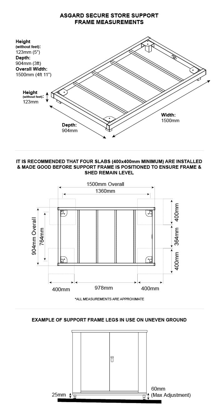 Secure Store Support Frame Dimensions