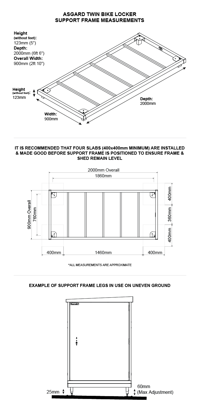 ASGARD TWIN BIKE LOCKER SUPPORT FRAME