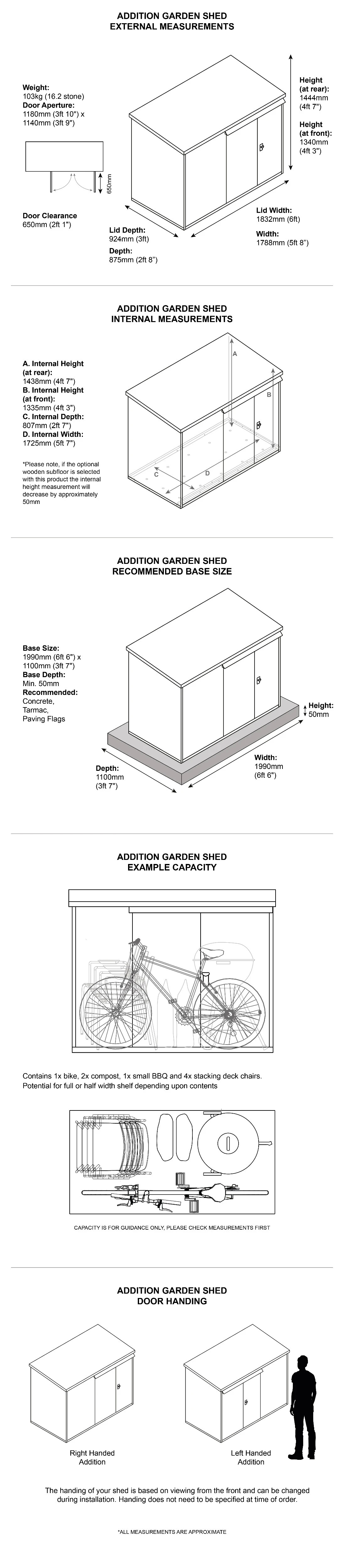 Dimension chart for 6 x 3 metal shed