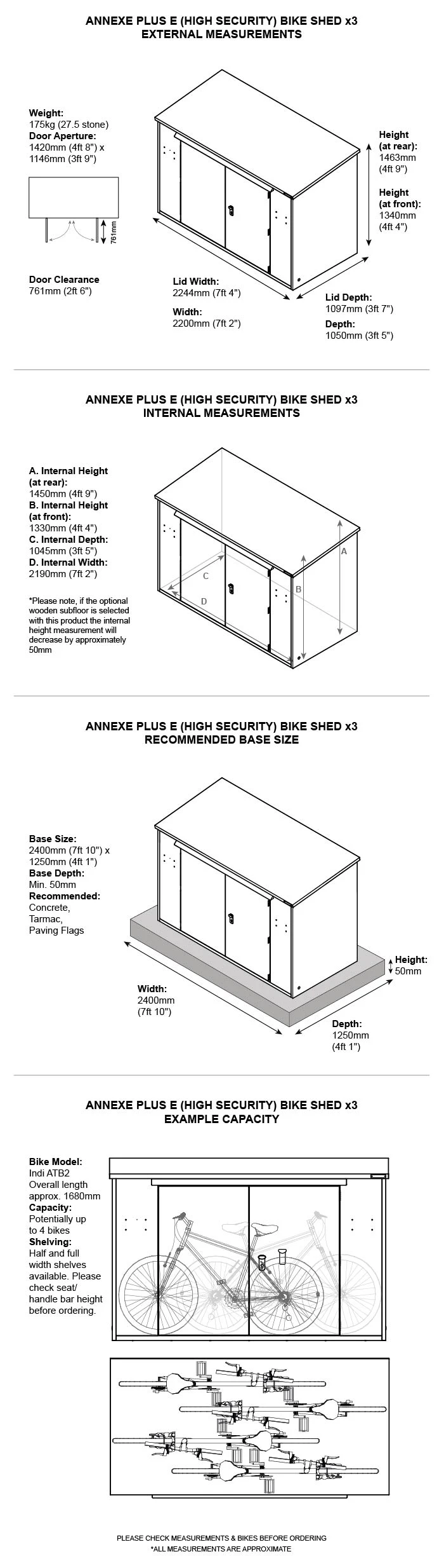 Annexe E Plus - Bike Shed Dimensions