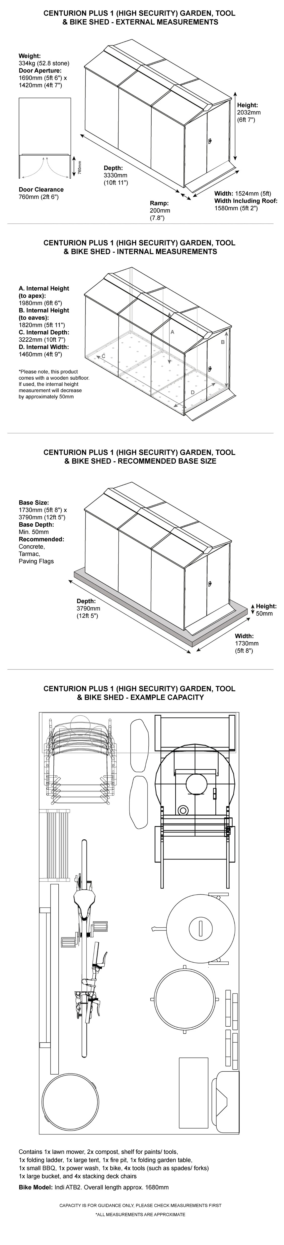 Centurion Plus 1 Metal Shed Dimensions