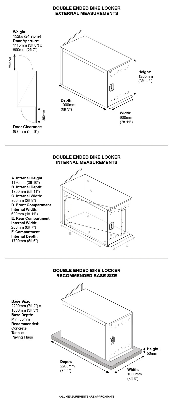 Double Ended Bike Locker Dimensions