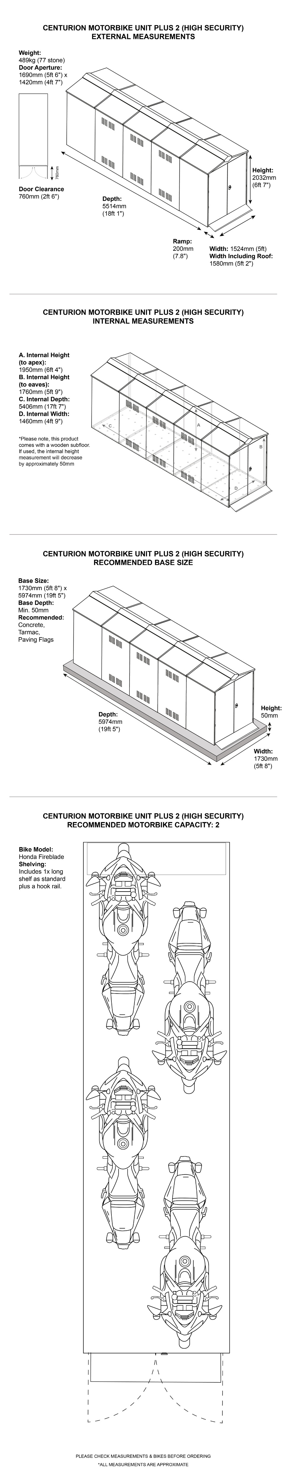 Centurion Plus 2 Metal Motorcycle Shed Dimensions