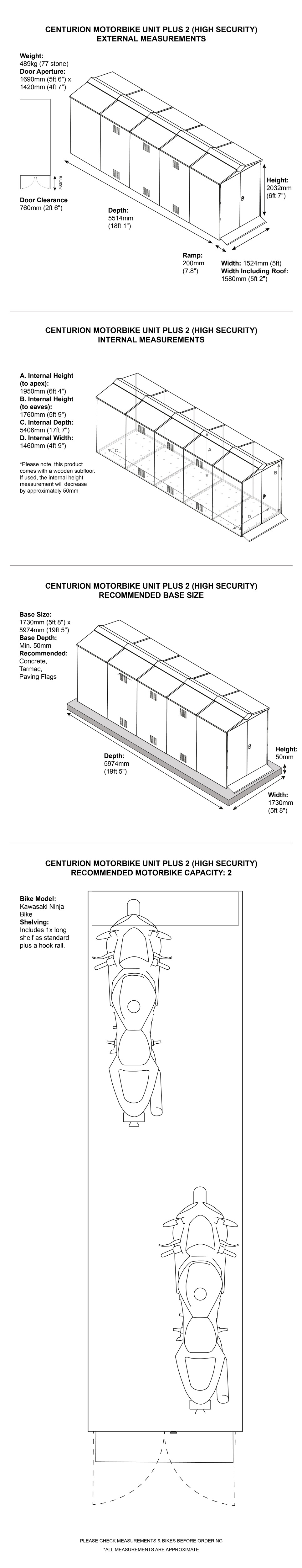 Centurion Plus 2 Metal Motorcycle Shed Dimensions