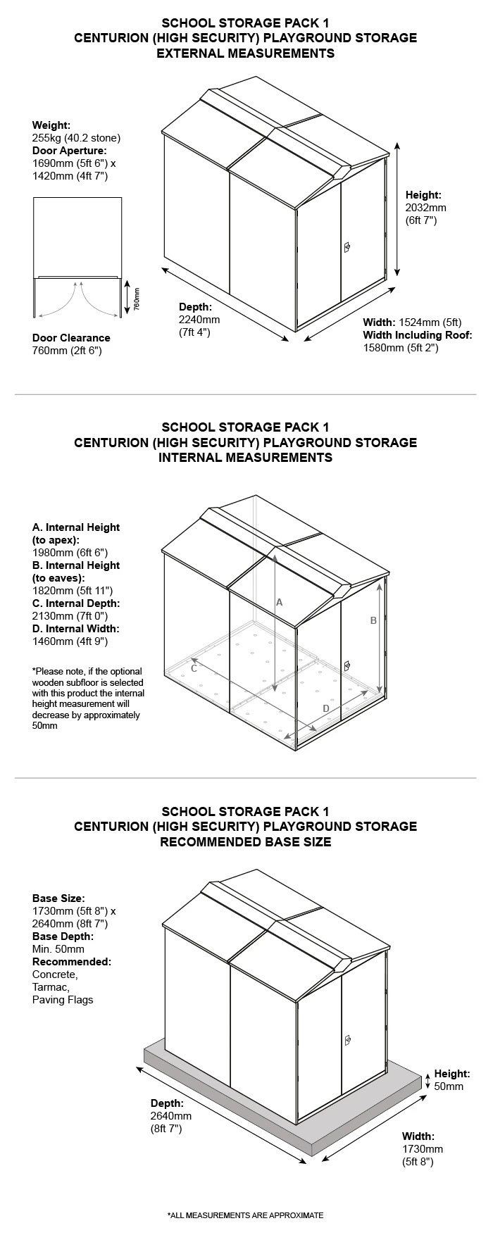 School Storage Pack 1 Dimensions