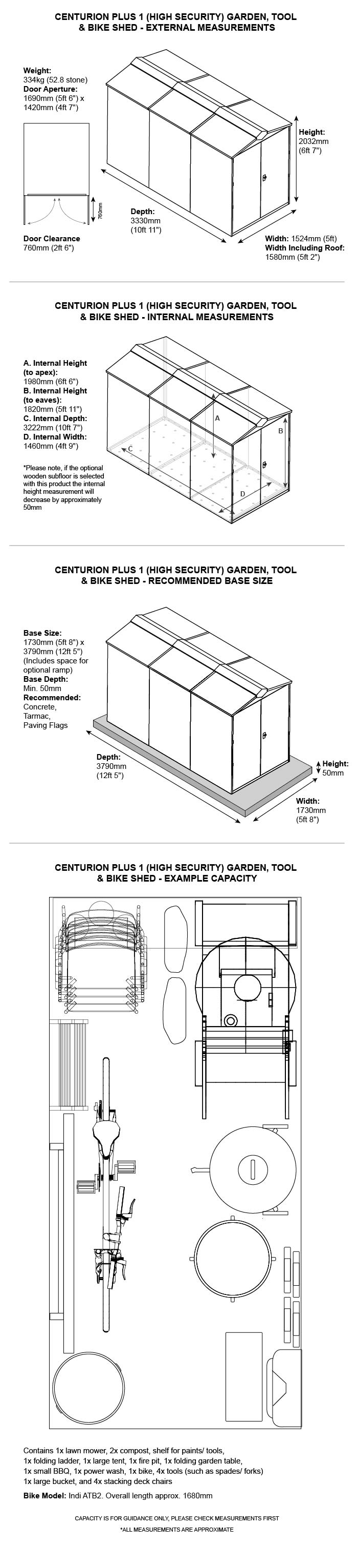 Centurion Plus 1 Metal Shed Dimensions