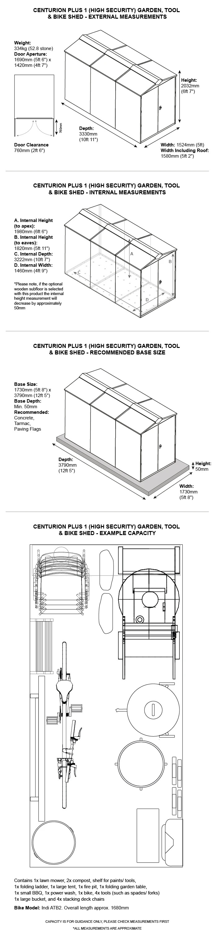 Centurion Plus 1 Metal Shed Dimensions