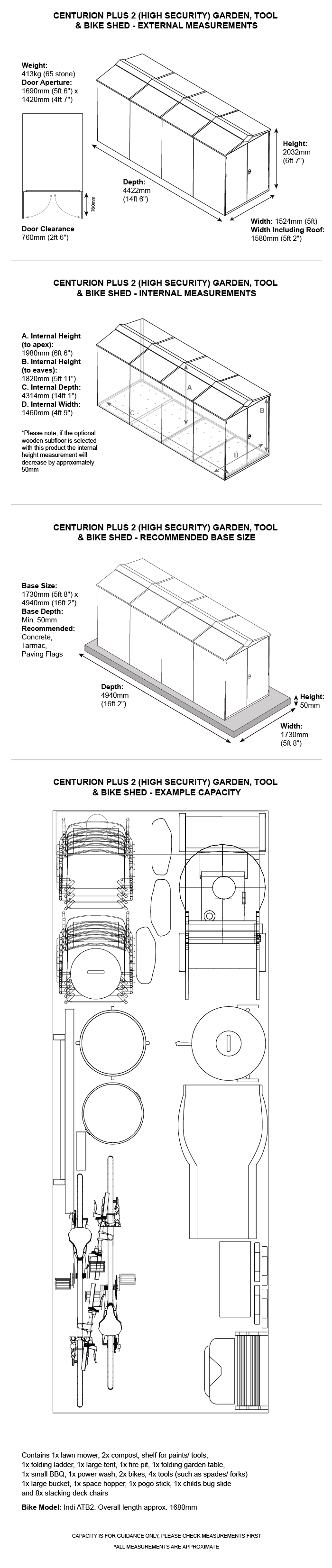 5 x 14 metal garden shed dimensions