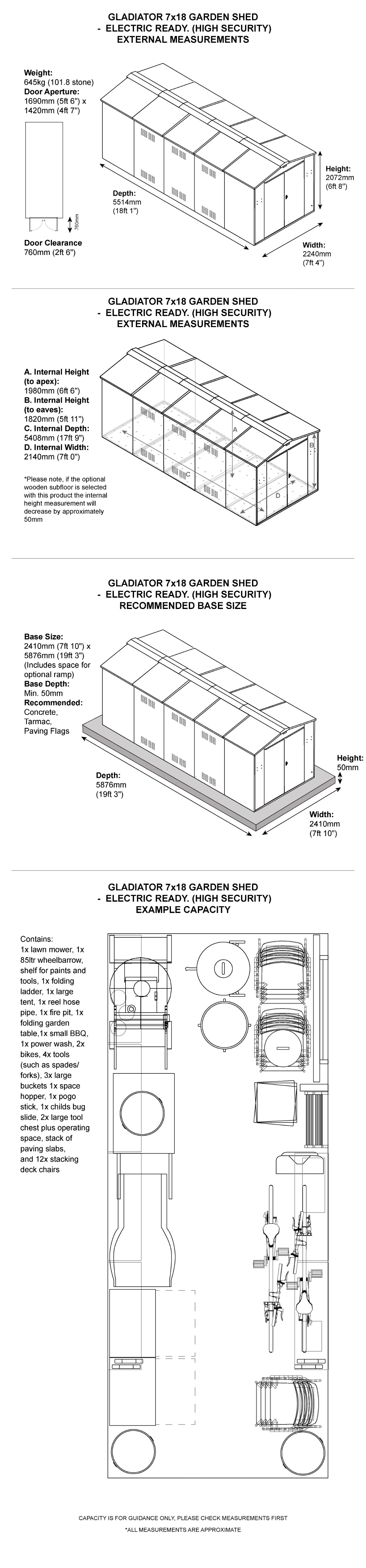 Gladiator P3 Garden Shed Dimensions