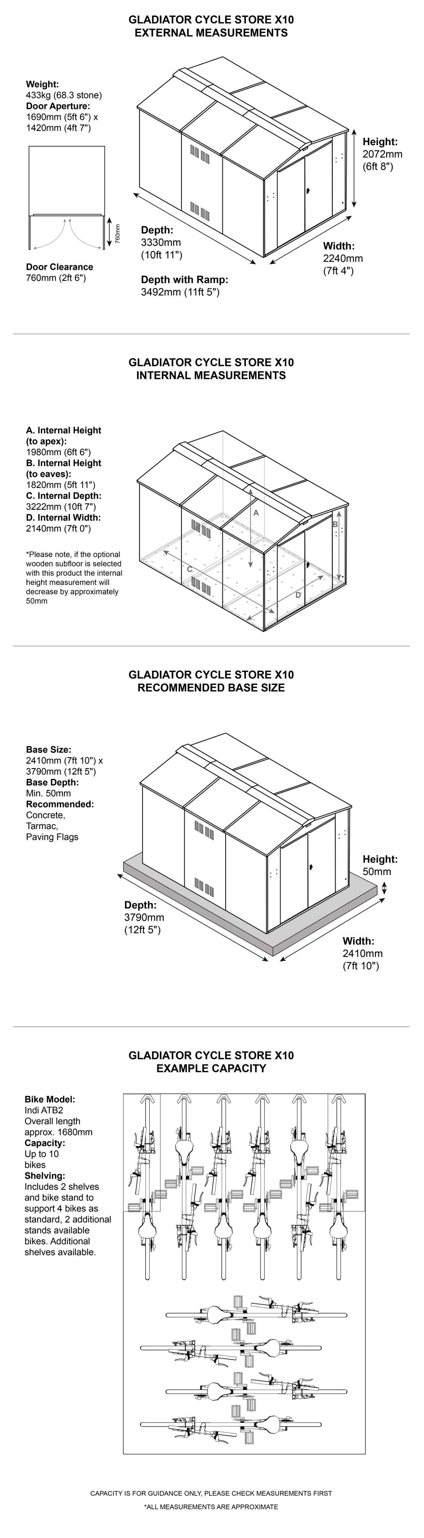 Gladiator cycle storage dimensions