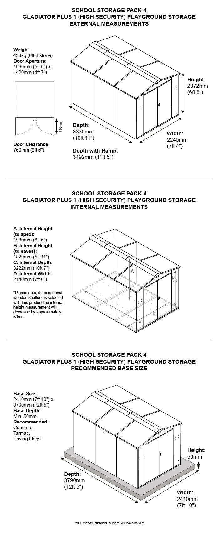 School Storage Pack 4 Dimensions