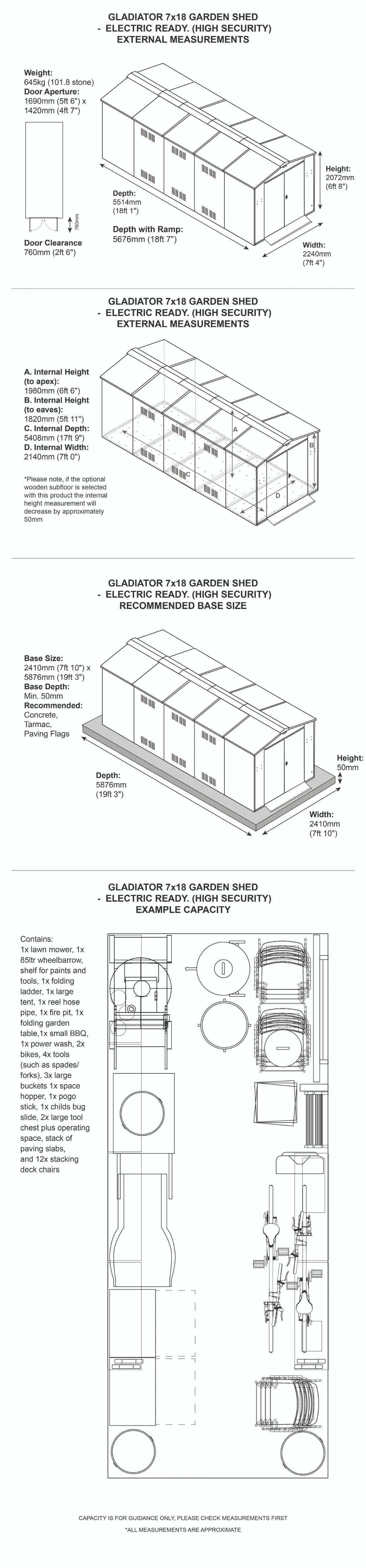 Gladiator P3 Garden Shed Dimensions