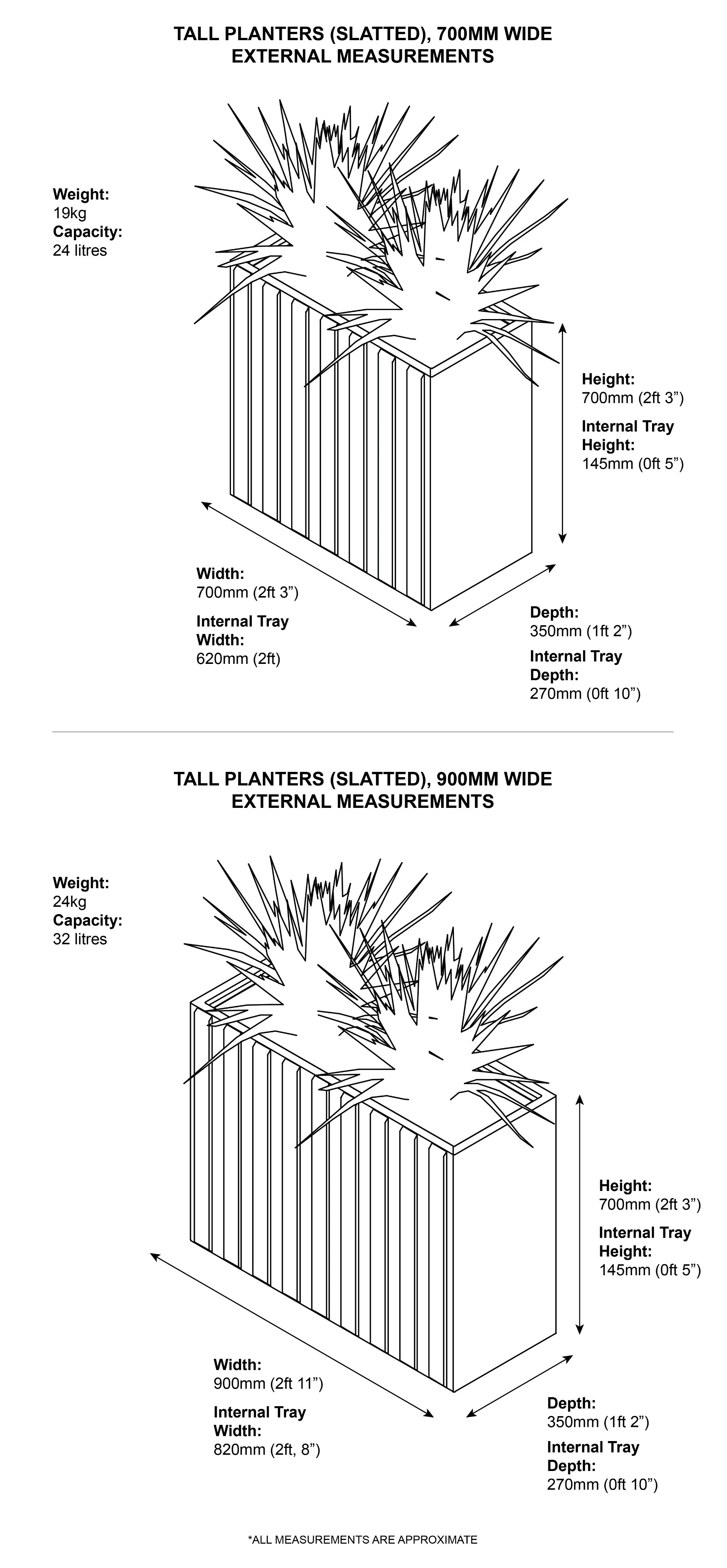 Outdoor Metal Slatted Planters Tall