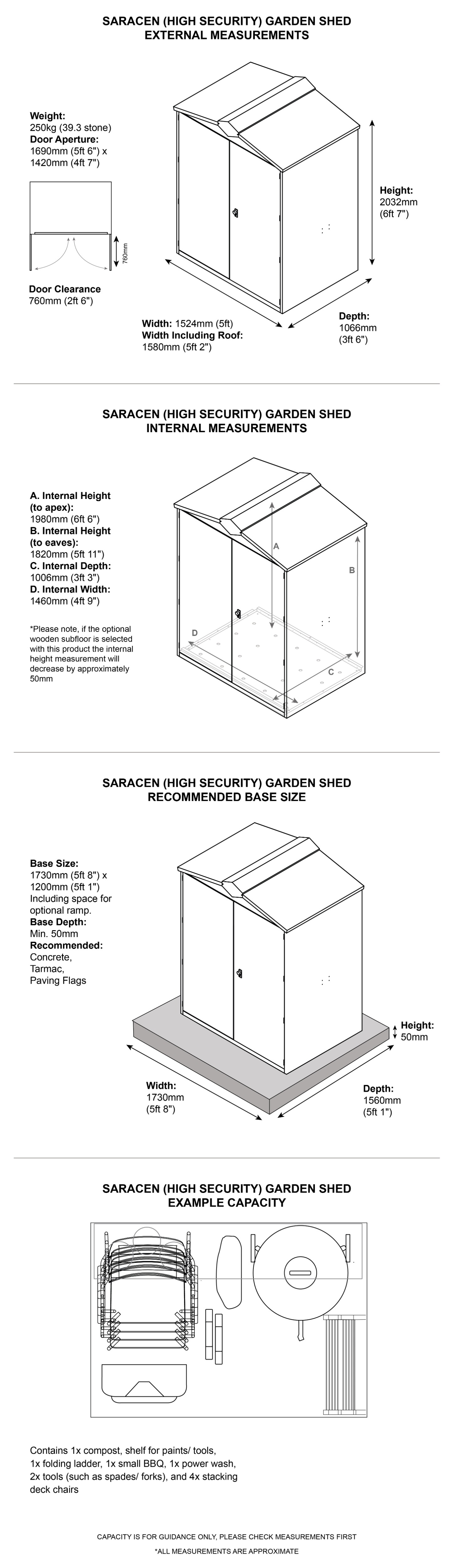 5x4 Metal Shed (The Saracen) dimensions