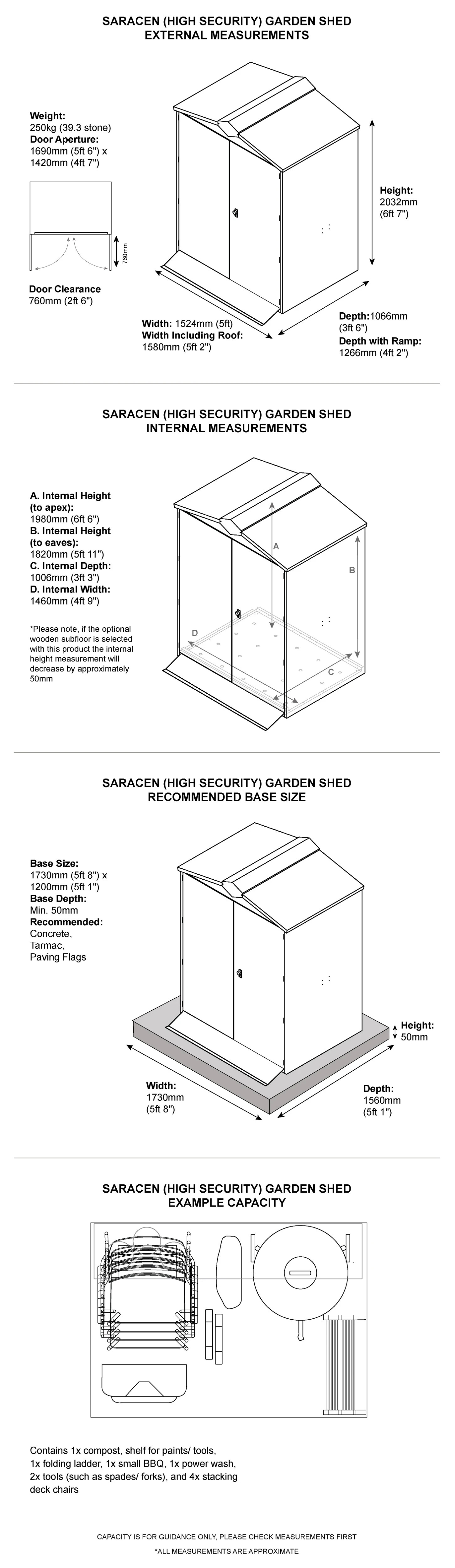 5x4 Metal Shed (The Saracen) dimensions