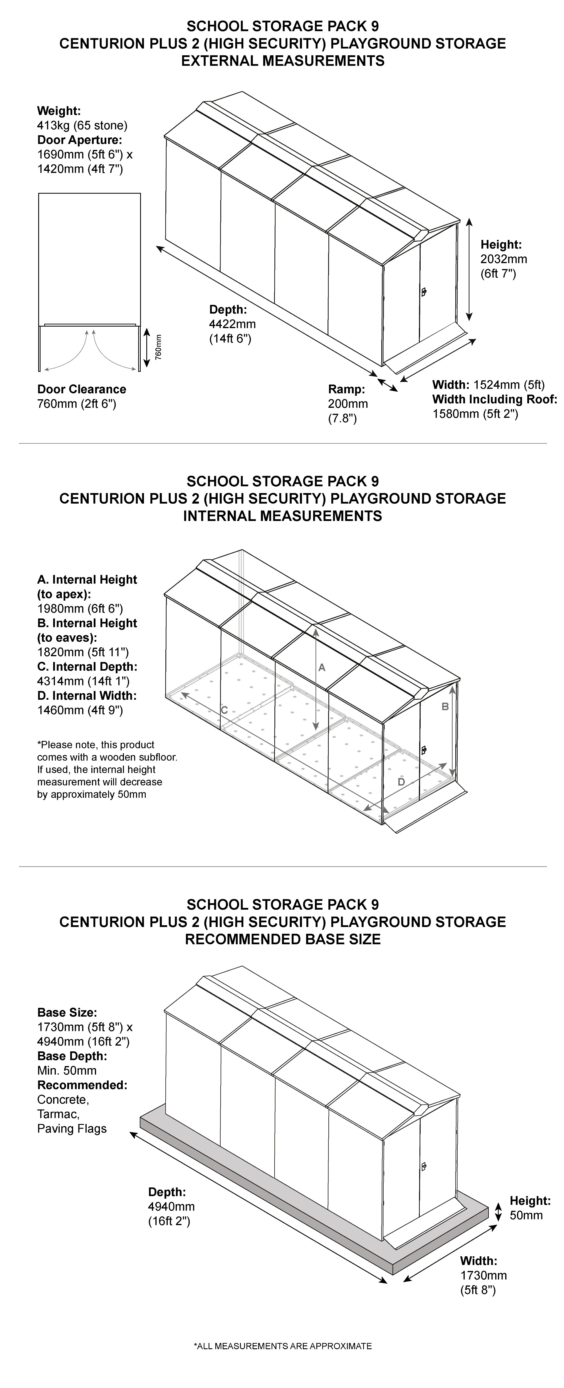 School Storage Pack 9 Dimensions