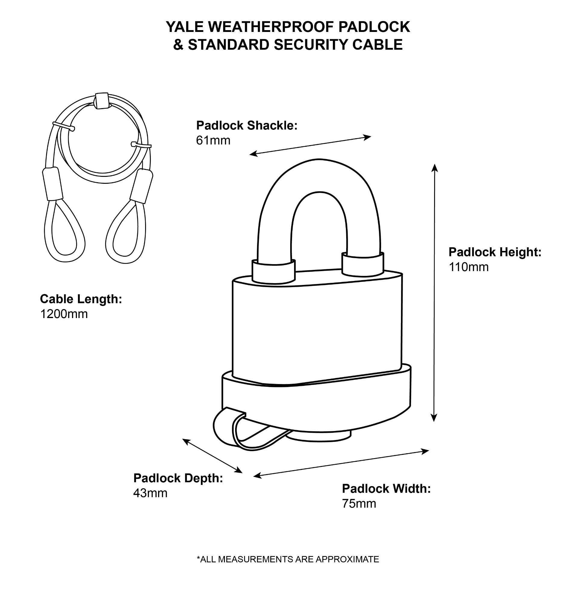 Yale Secure Bike Lock & Security Defendor Cable Dimensions
