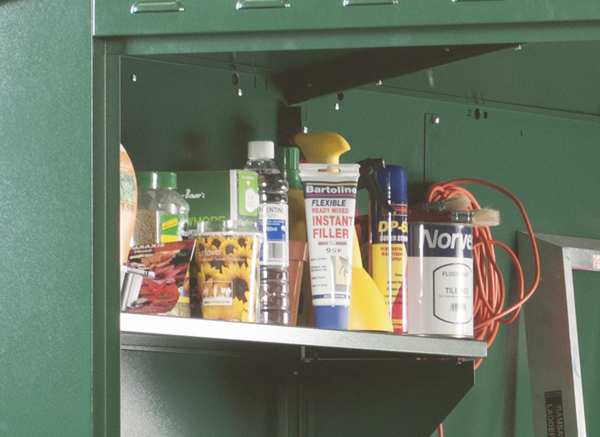 Flexistore metal shed with shelf