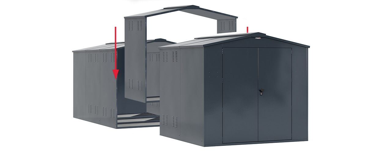 Image showing how extensions work with Asgard sheds.