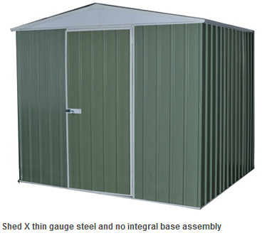 Shed X thin gauge steel and no integral base assembly Shed X thin gauge steel and no integral base assembly