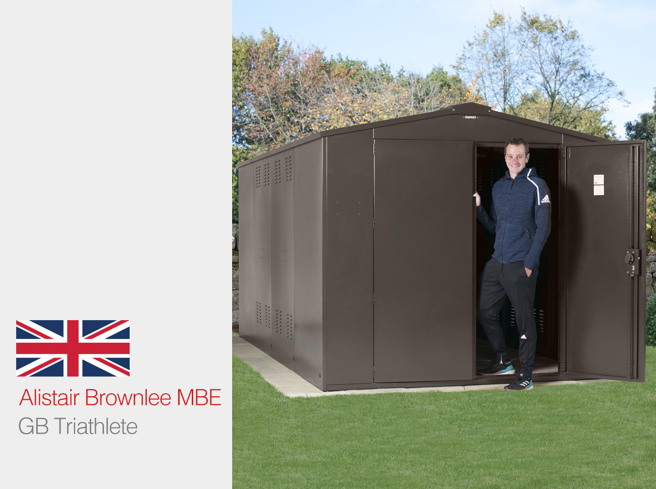 Triathlon Star Alistair Brownlee and his secure bicycle shed