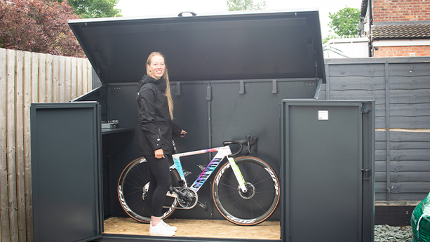 Alice Barnes & Her Maxess E-Pro Electric Bike Storage Shed