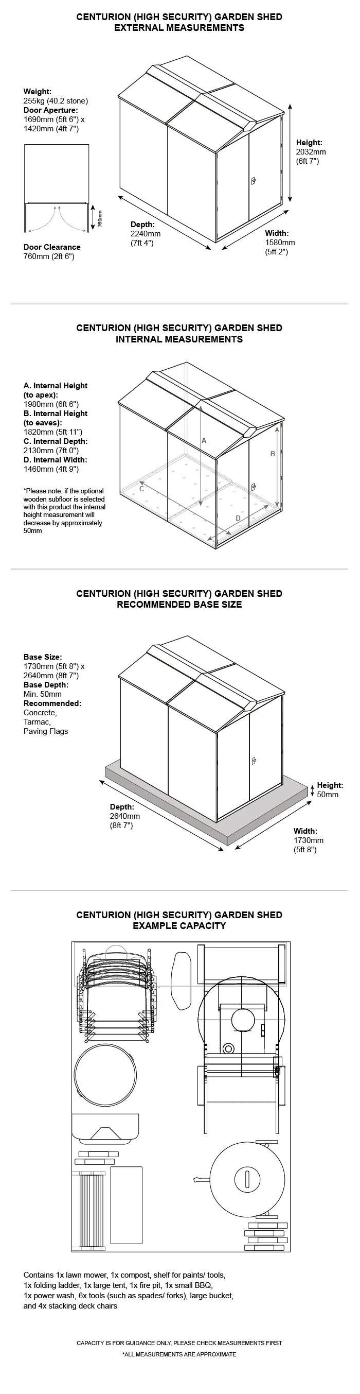 Centurion Shed - Dimensions sheet