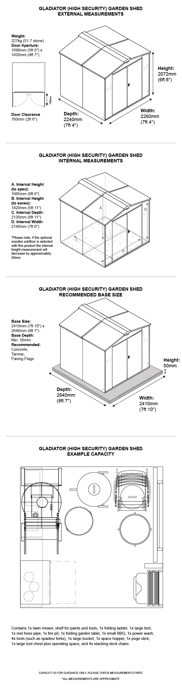 Gladiator shed dimensions