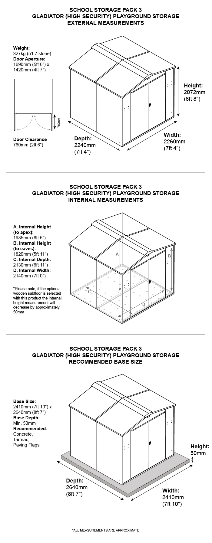 School Storage Pack 3 Dimensions