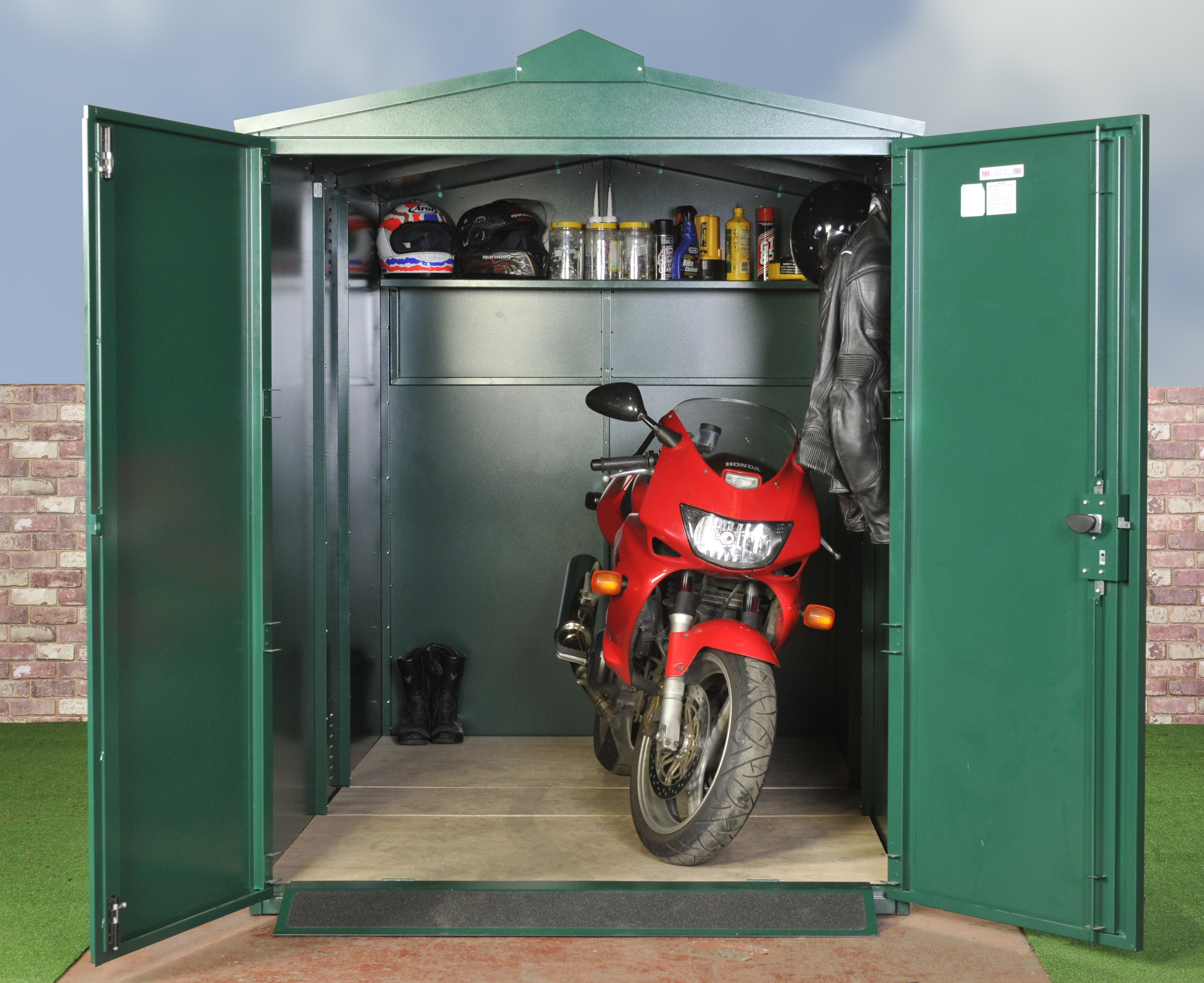 Metal motorcycle storage shed