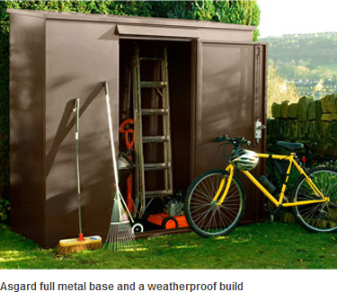 Asgard sheds with a full metal base and a weatherproof build