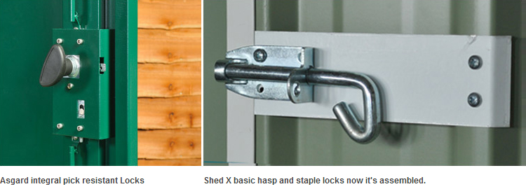 Asgard sheds have 3 or 5 point locking systems