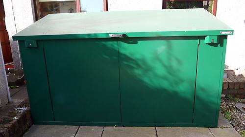 Access Plus metal bike shed with lift-up lid